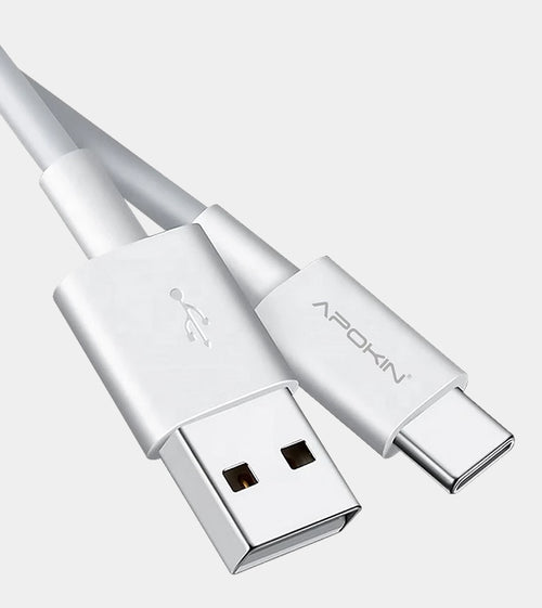 Cabo de dados e carga rápida 3.0A APOKIN USB 2.4 para Tipo C 2 Metros - Branco