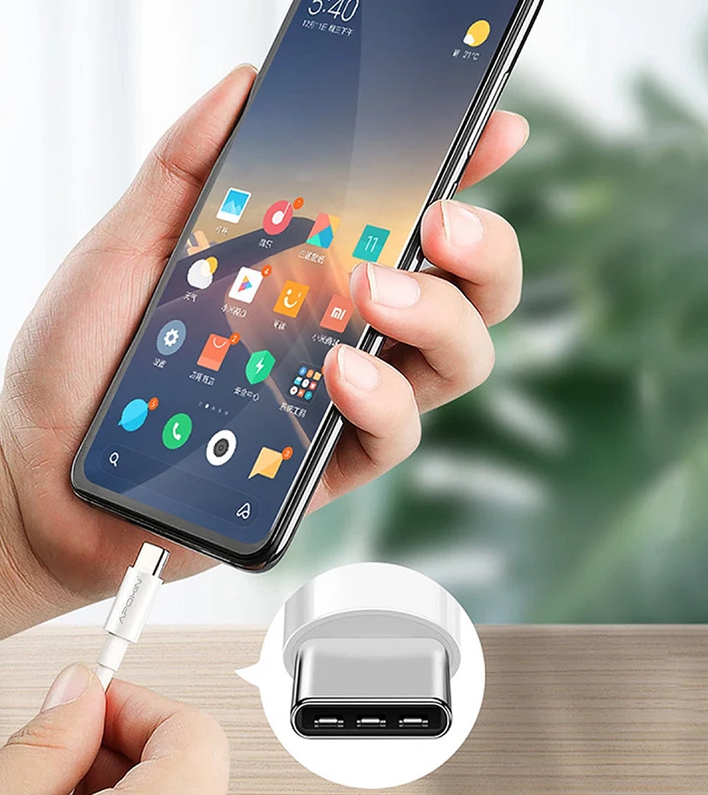 Cabo de dados e carga rápida 3.0A APOKIN USB 2.4 para Tipo C 2 Metros - Branco