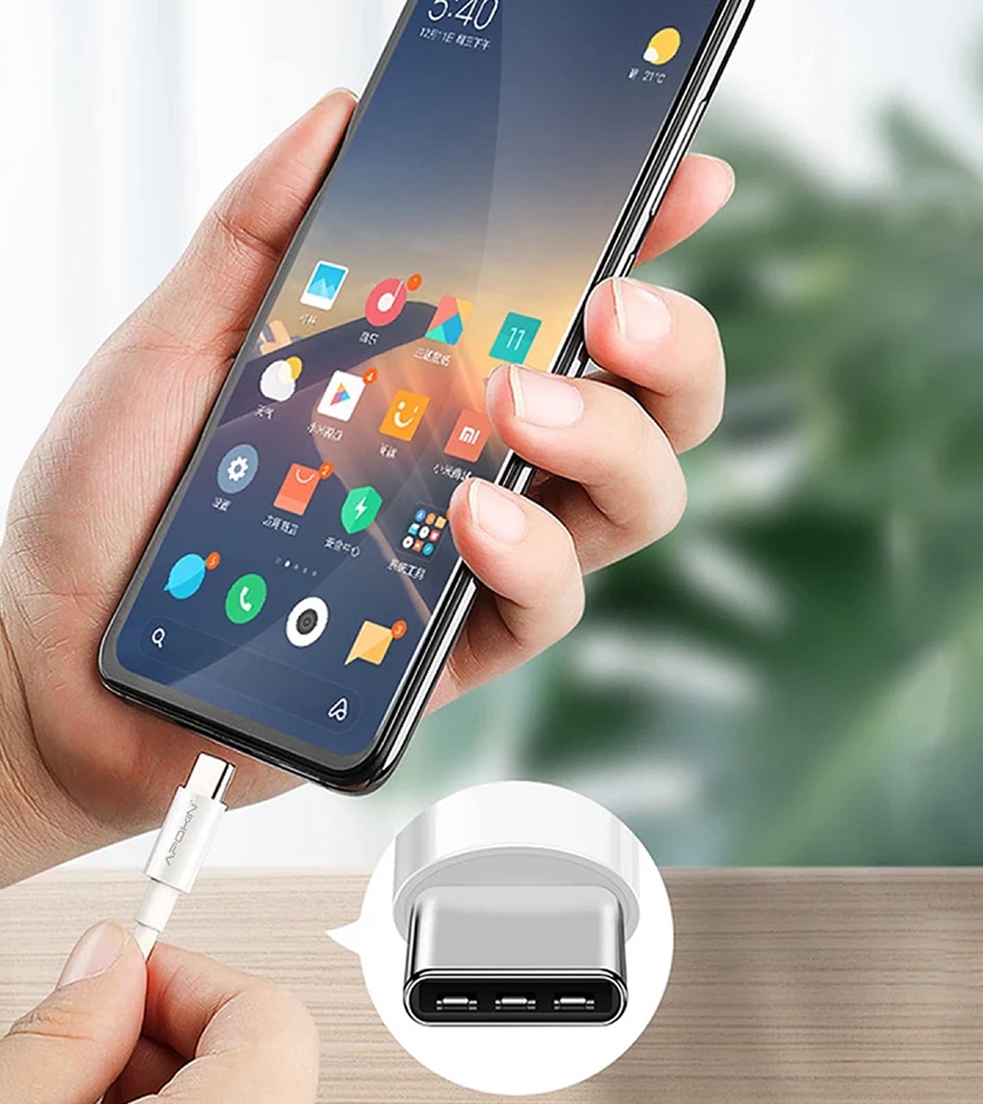 Apokin USB 2.4 to Type C 2 Metre 3.0A Fast Charging Data Cable - White
