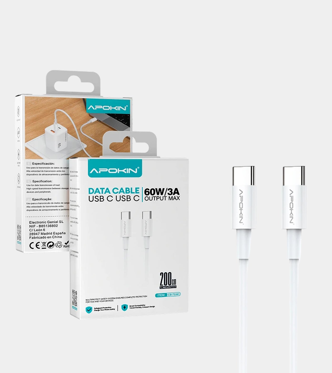 Type-C to Type-C Cable 2 Meters White 72261