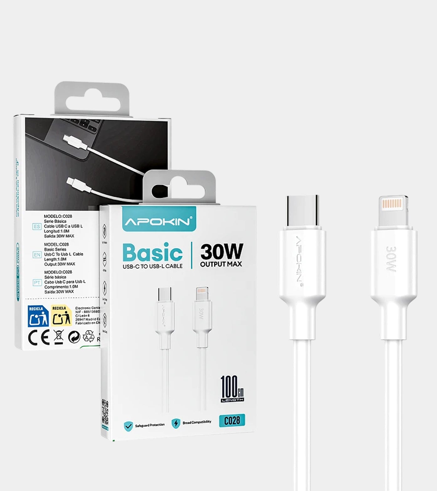 Type-C to Lightning 30W Cable 1 Metre White 73121