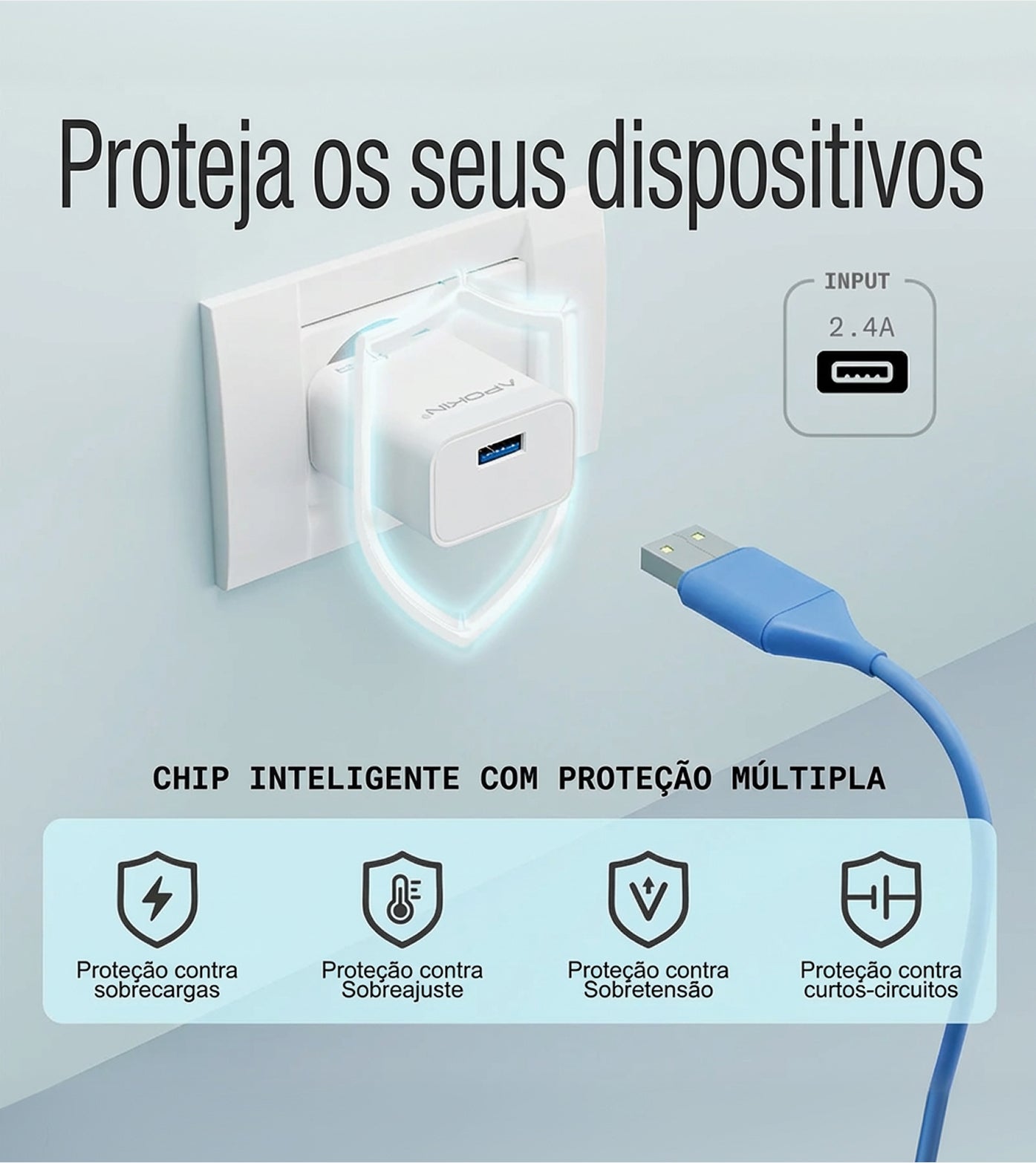 USB-A Wall Charger 12W 2.4A Type-C Cable APOKIN 81331