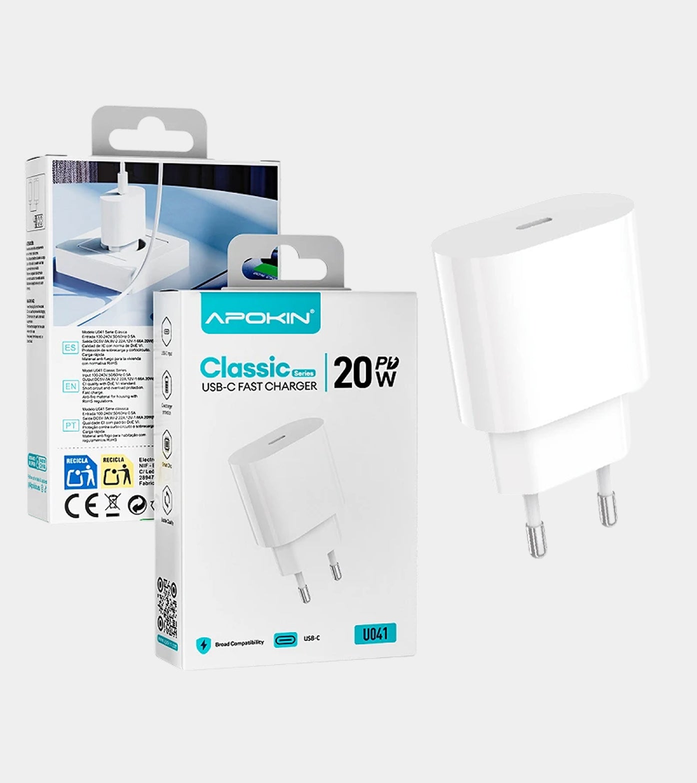 APOKIN Oval white 20W PD 3.0A fast charger without cable