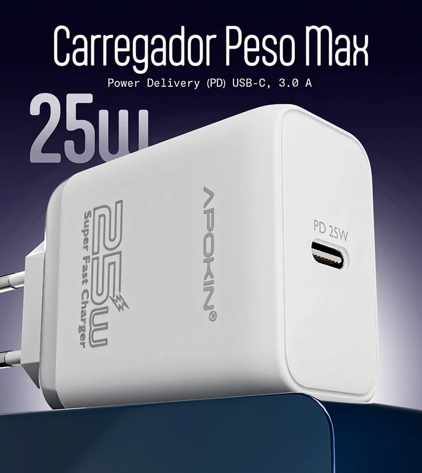 Charger WeightMax 25W PD/QC Input Type-C Cable APOKIN - White U042