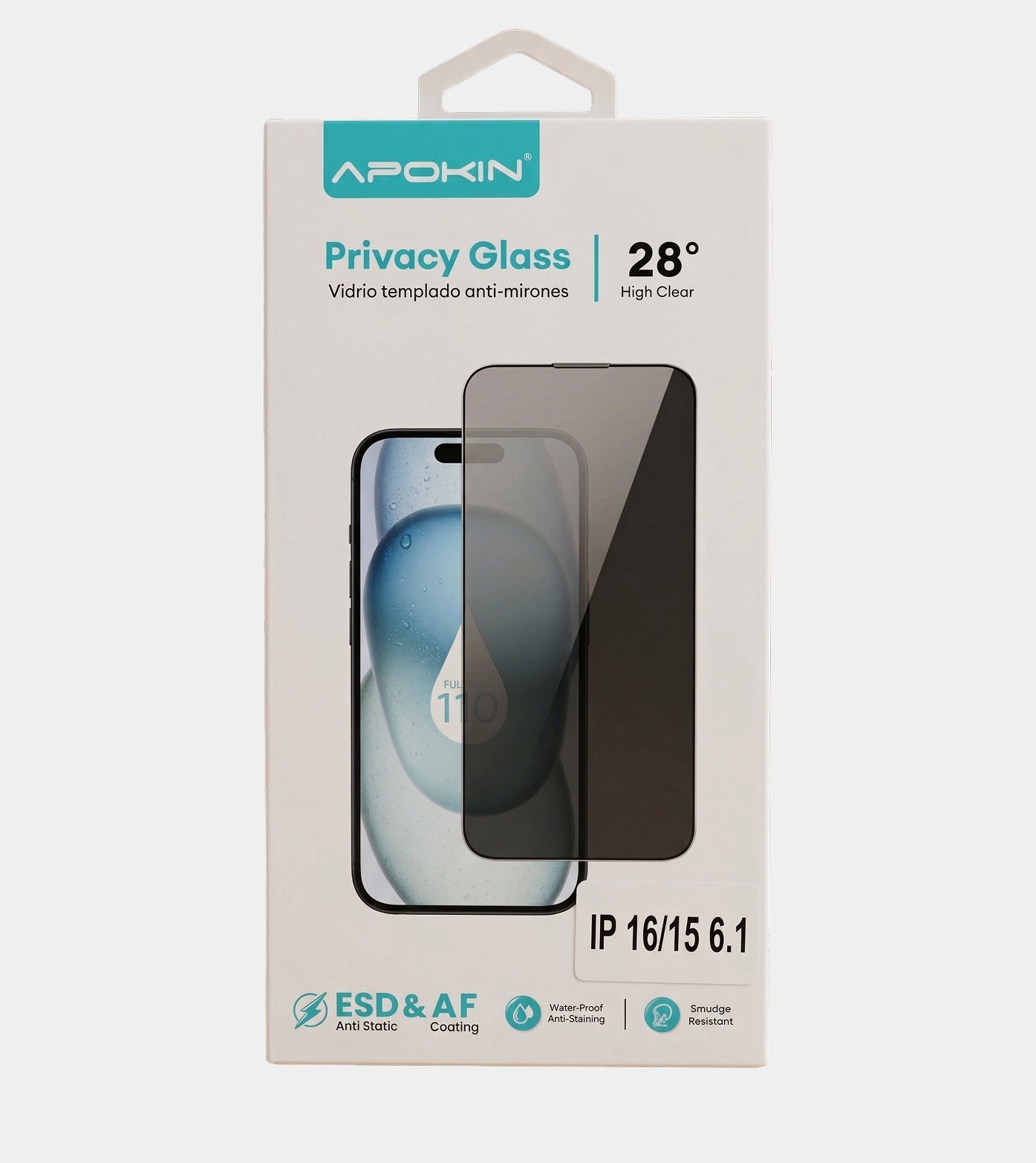 Apokin Privacy 28° Anti-Peeping Tempered Glass Film for iPhone 16 / 15 (6.1")